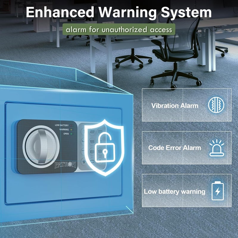 Patron small safe box with key，mini safe for money，small coin safes for home with code，little jewelry lock box for kids，Wall or Cabinet Safe for personal items，0.236 Cubic Feet Blue - Image 3